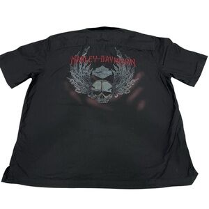 Harley Davidson Men’s Button Up Shirt Sz XL Black Skull American Legend 2 Pocket